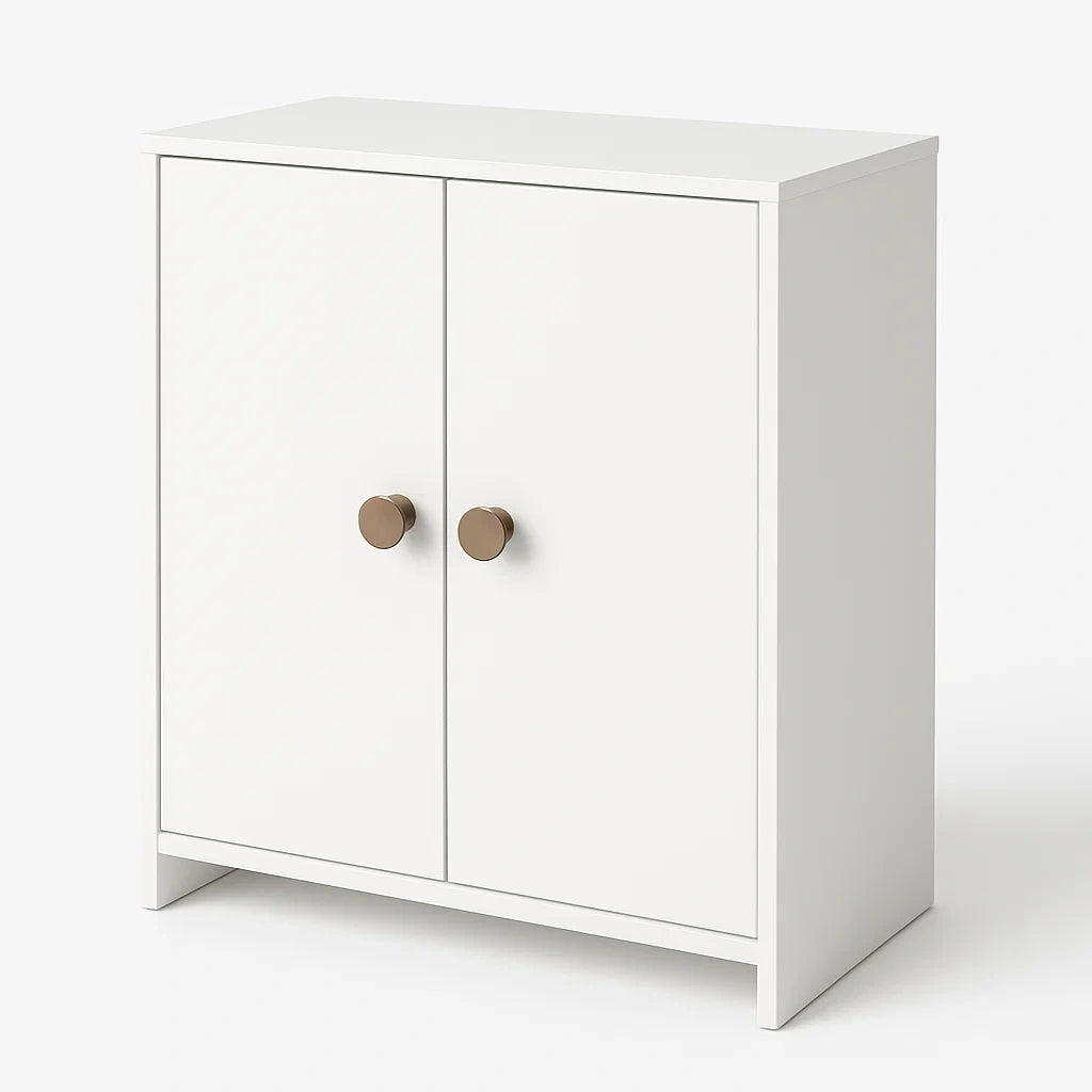 Armoire en Bois Blanc avec Poignées Métalliques