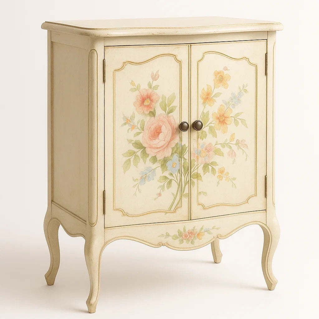 Armoire en Bois avec Motif Floral Peint à la Main