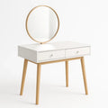 Coiffeuse en bois avec miroir rond et tiroirs Blanc et Chêne