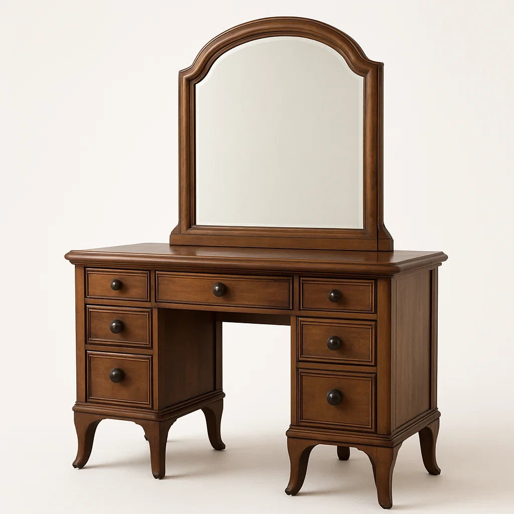 Coiffeuse en Bois avec Miroir et Six Tiroirs