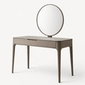 Table de Maquillage en Bois avec Miroir Rond et Tiroir Taupe