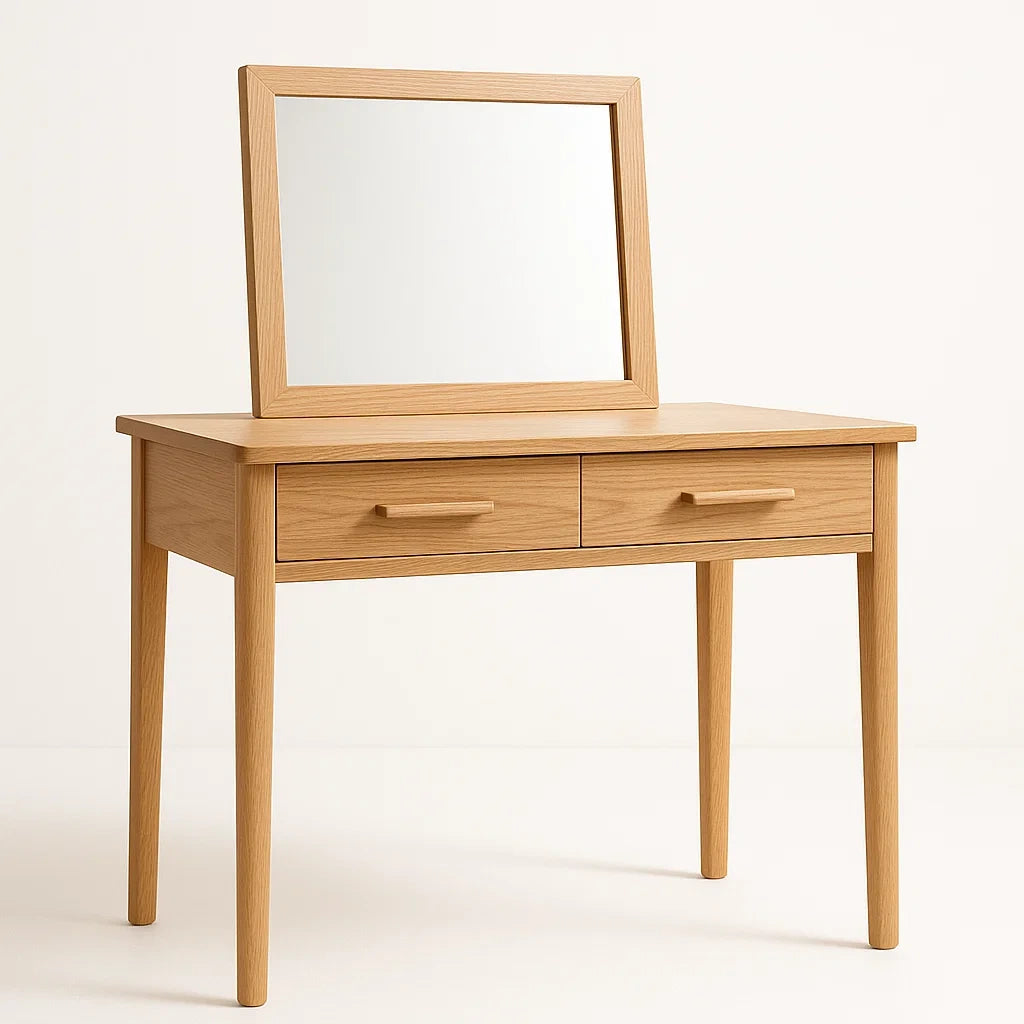 Coiffeuse en bois avec miroir et 2 tiroirs