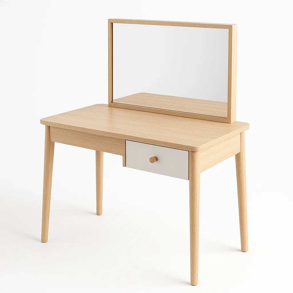 Table de maquillage en bois avec miroir et tiroir