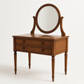 Coiffeuse en bois avec miroir rond et tiroirs
