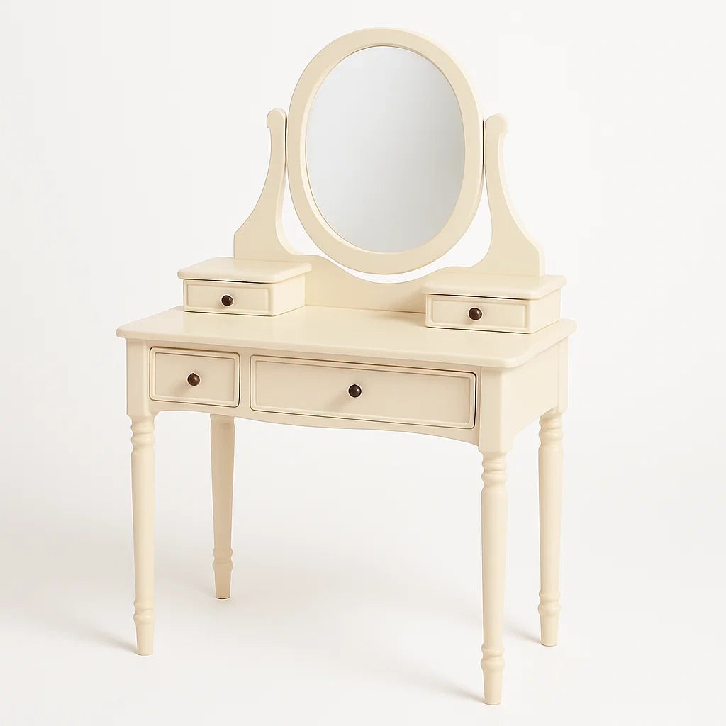Coiffeuse avec Miroir Ovale en Bois Crème