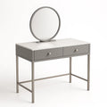 Coiffeuse en bois MDF et acier avec miroir rond 2 tiroirs Gris