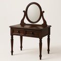 Coiffeuse en bois avec miroir ovale et tiroirs