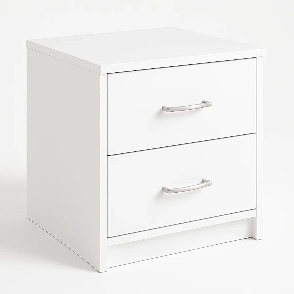 Table de Nuit en MDF Blanc avec 2 Tiroirs