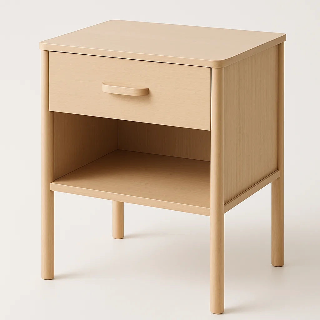 Table de nuit en bois avec tiroir et étagère