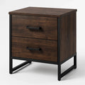 Table de Chevet en Bois et Métal Noir 2 Tiroirs