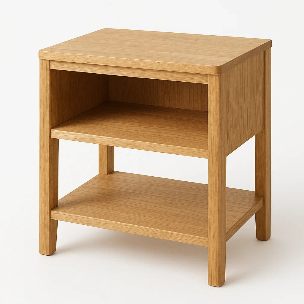 Table de chevet en bois avec étagères ouvertes