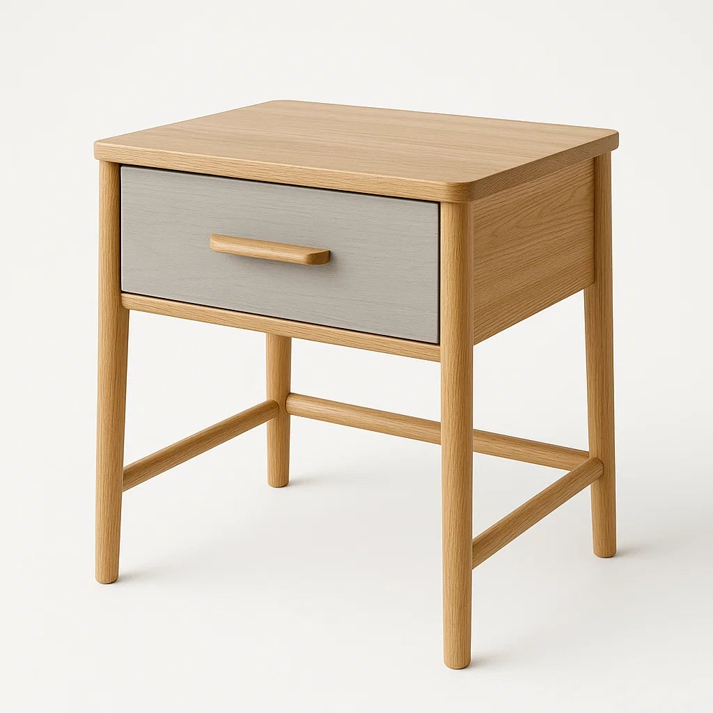 Table de chevet en chêne avec tiroir gris clair