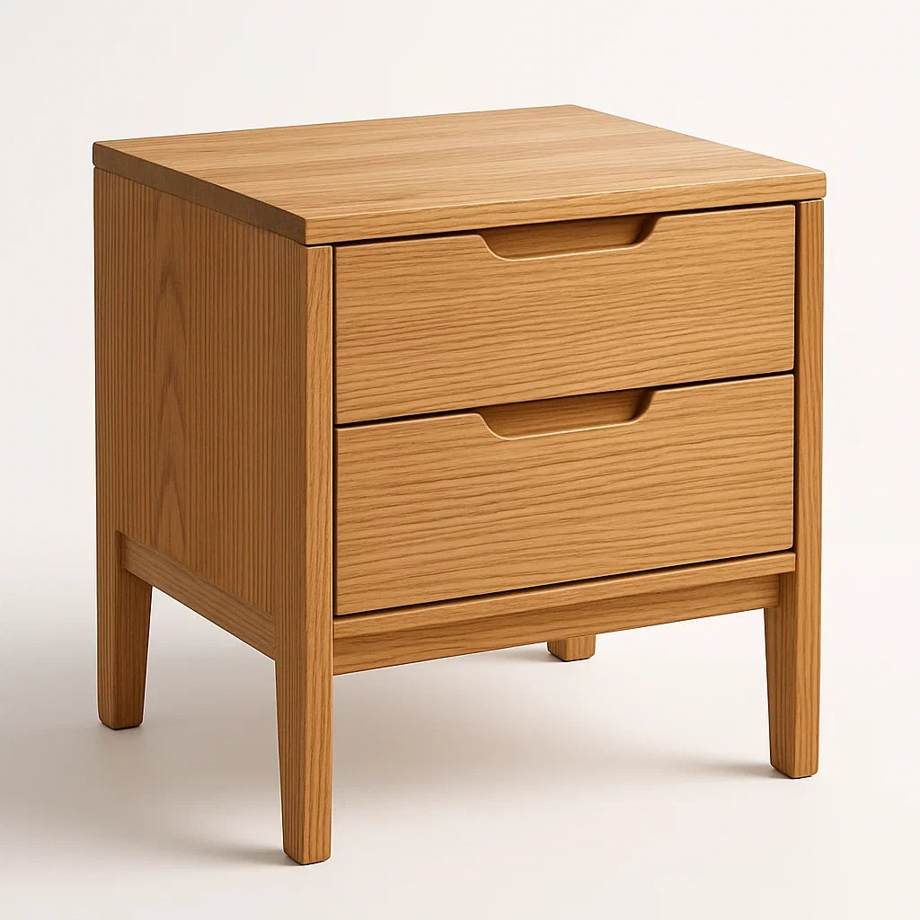 Table de chevet en bois de chêne clair à 2 tiroirs