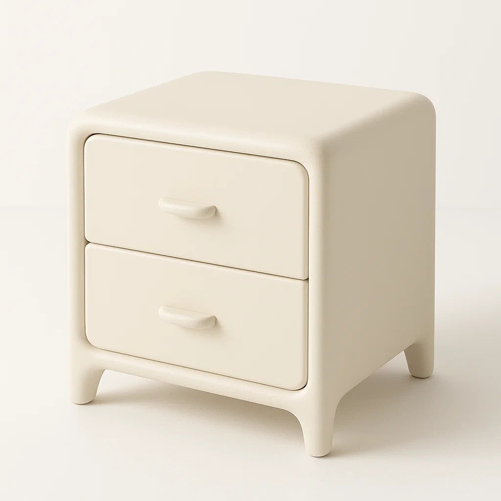 Table de chevet en bois Crème avec 2 tiroirs