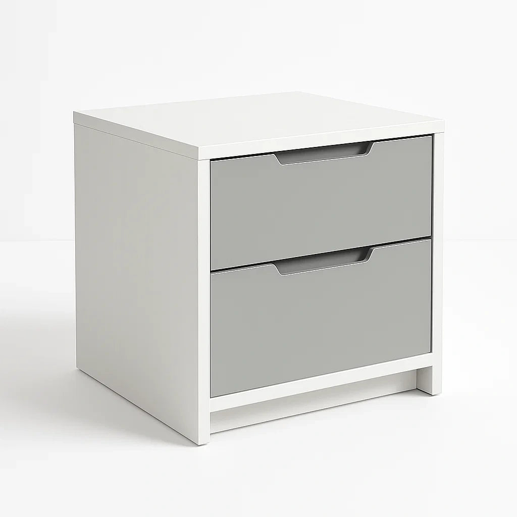 Table de chevet en bois avec 2 tiroirs Blanc/Gris 45x40x55 cm
