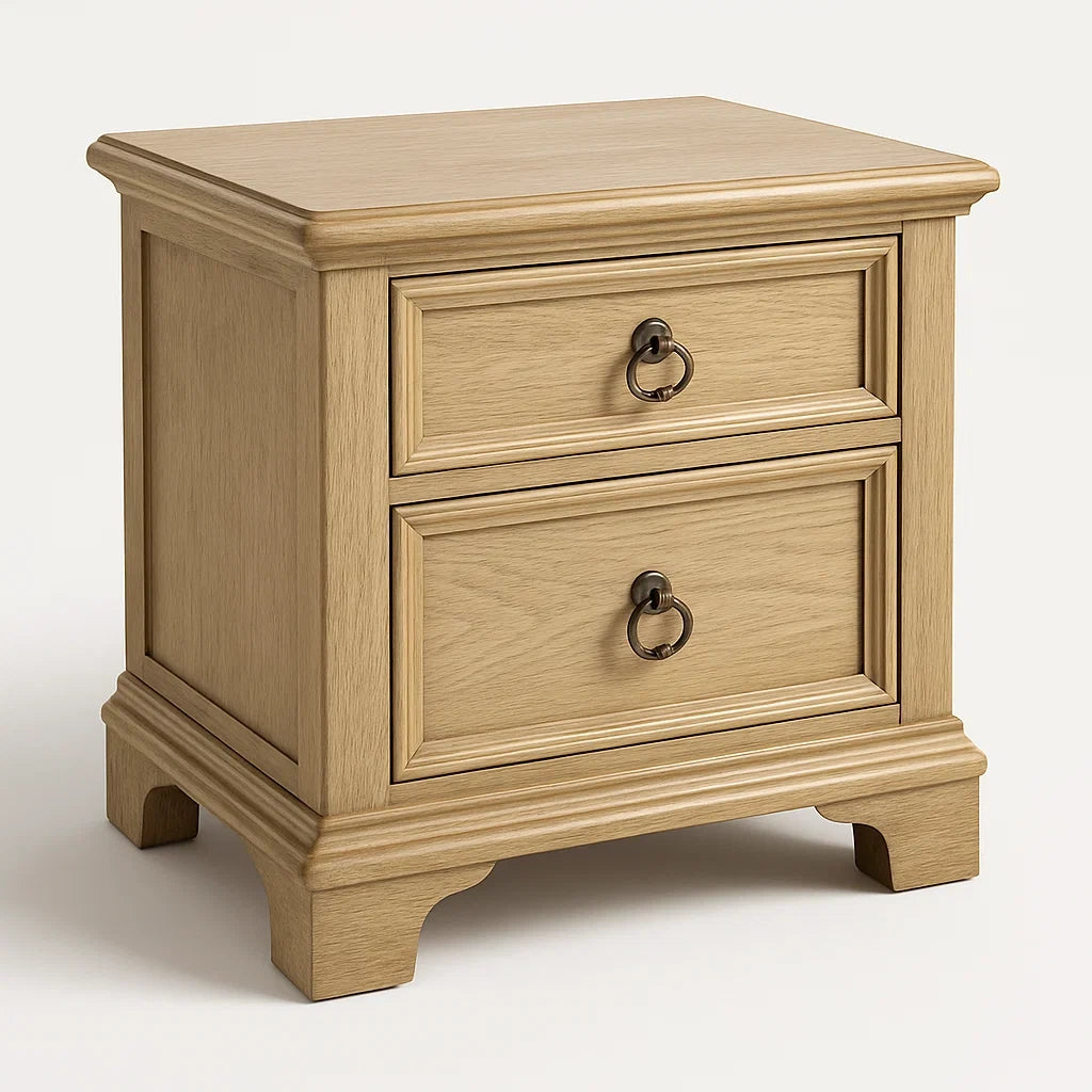 Table de Chevet en Bois clair avec 2 Tiroirs