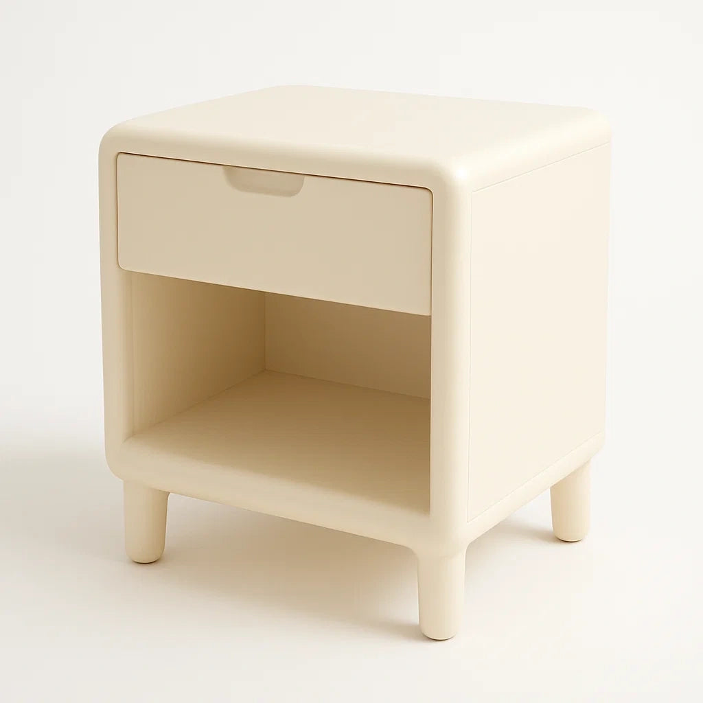 Table de chevet en plastique beige avec tiroir
