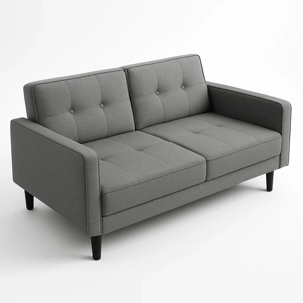 Canapé 2 places en tissu gris avec pieds en bois