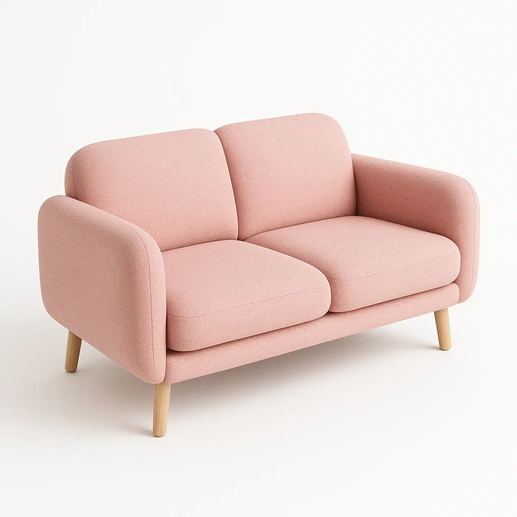 Canapé 2 Places en Tissu Rose avec Pieds en Bois