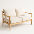 Canapé deux places en bois et tissu beige
