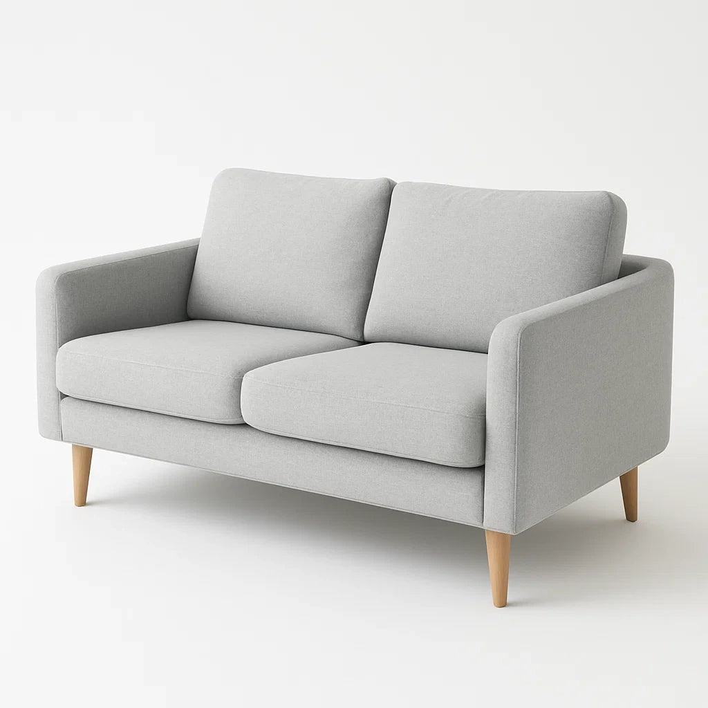 Canapé 2 Places Tissu Gris Pieds Bois