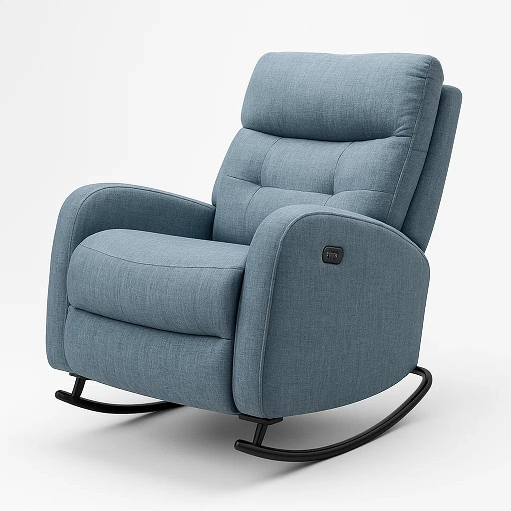 Fauteuil à Bascule en Tissu Polyester Bleu