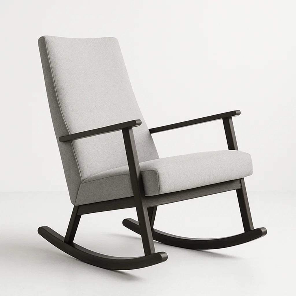 Chaise berçante en bois et tissu polyester gris