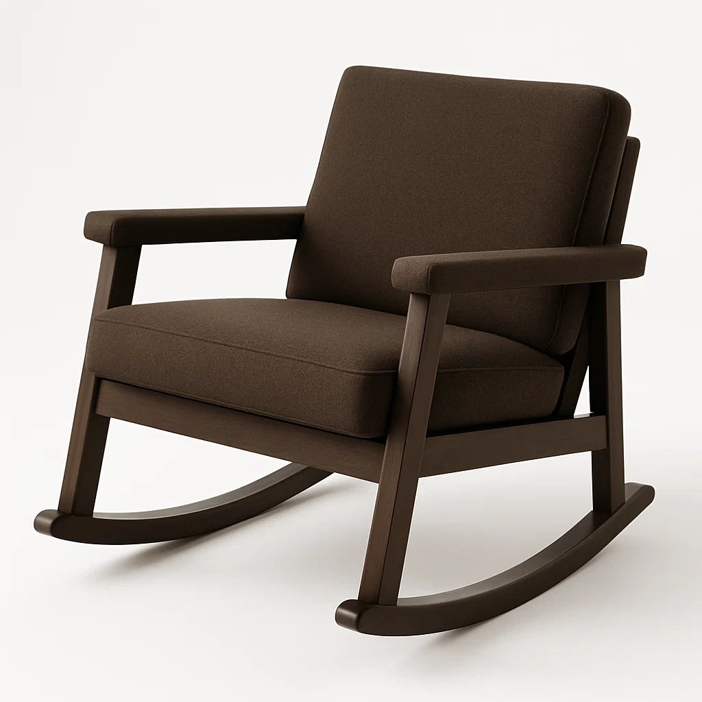 Fauteuil à bascule en bois et tissu marron