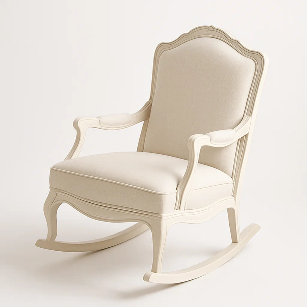 Fauteuil à Bascule en Bois et Lin Beige