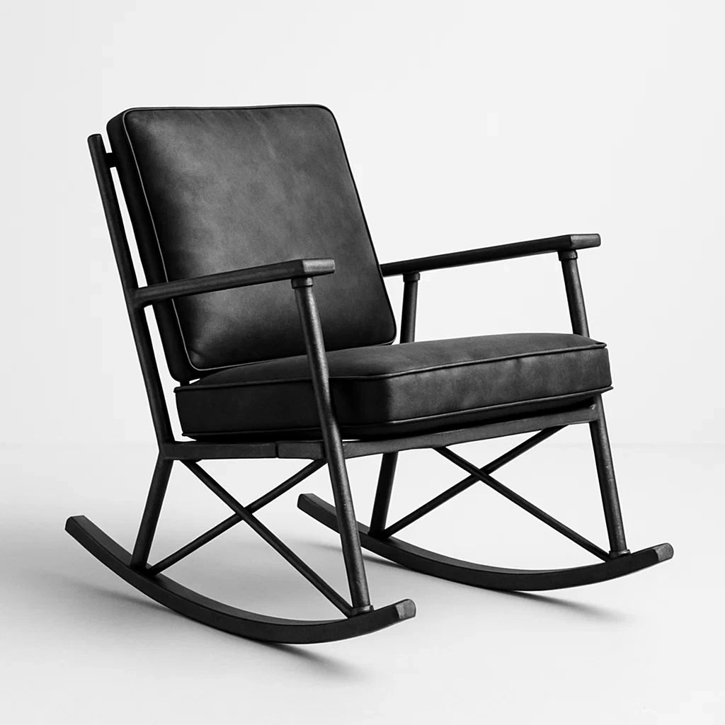 Fauteuil à bascule en métal et cuir synthétique Noir