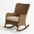 Fauteuil à bascule en résine tressée marron avec coussin crème