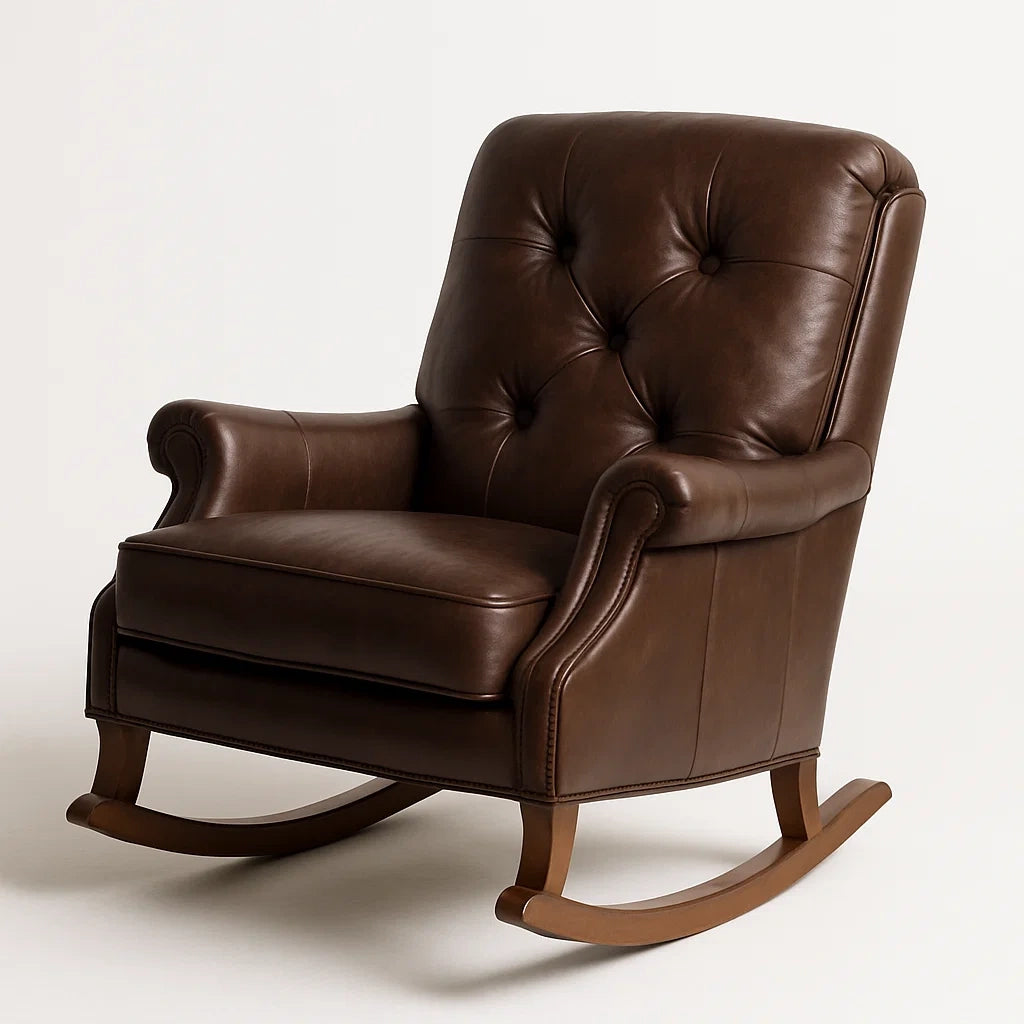 Fauteuil à bascule en cuir marron