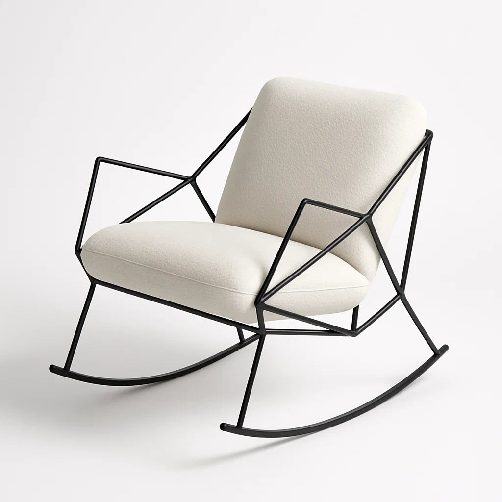 Fauteuil à bascule en métal et tissu polyester beige