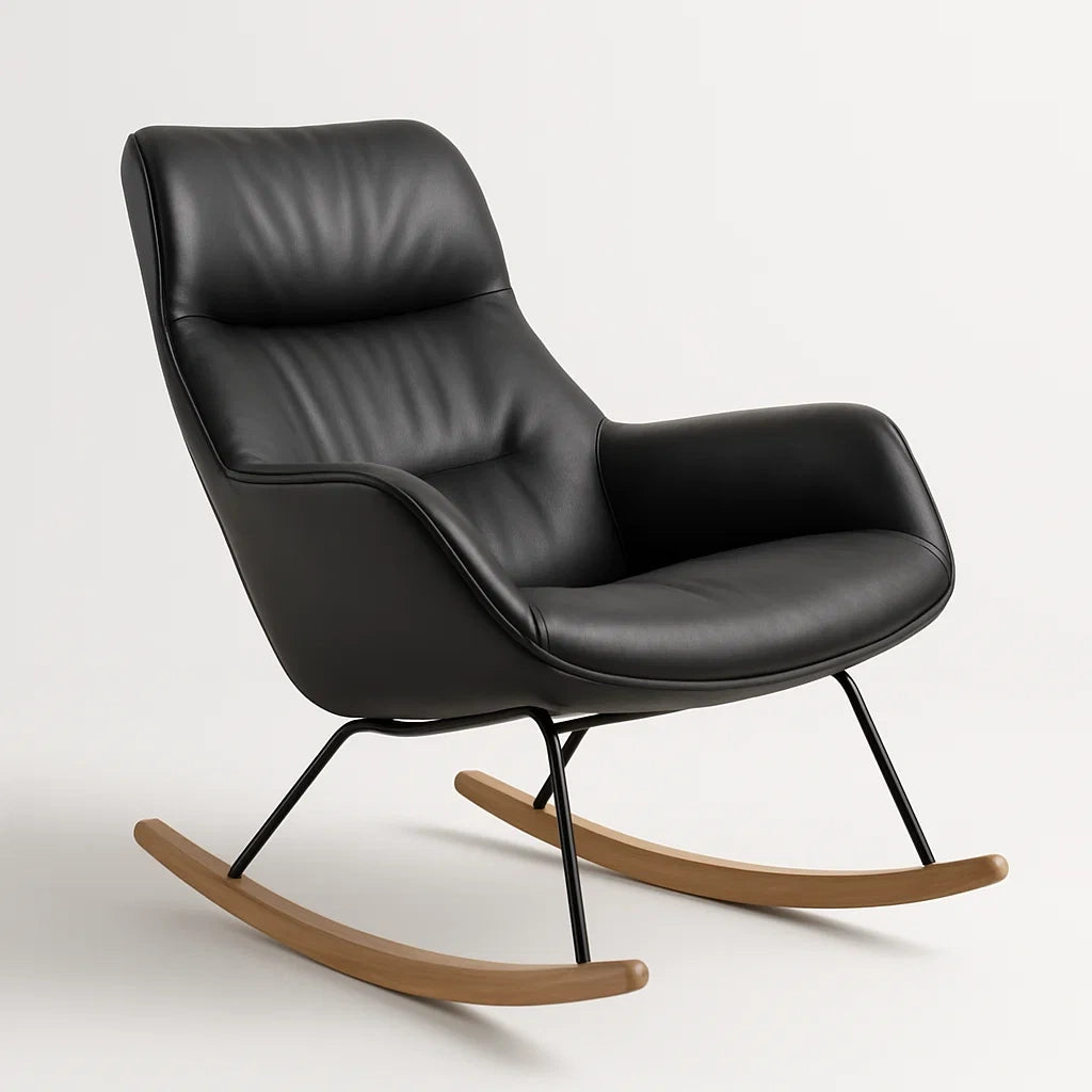 Fauteuil à bascule en cuir PU noir et métal