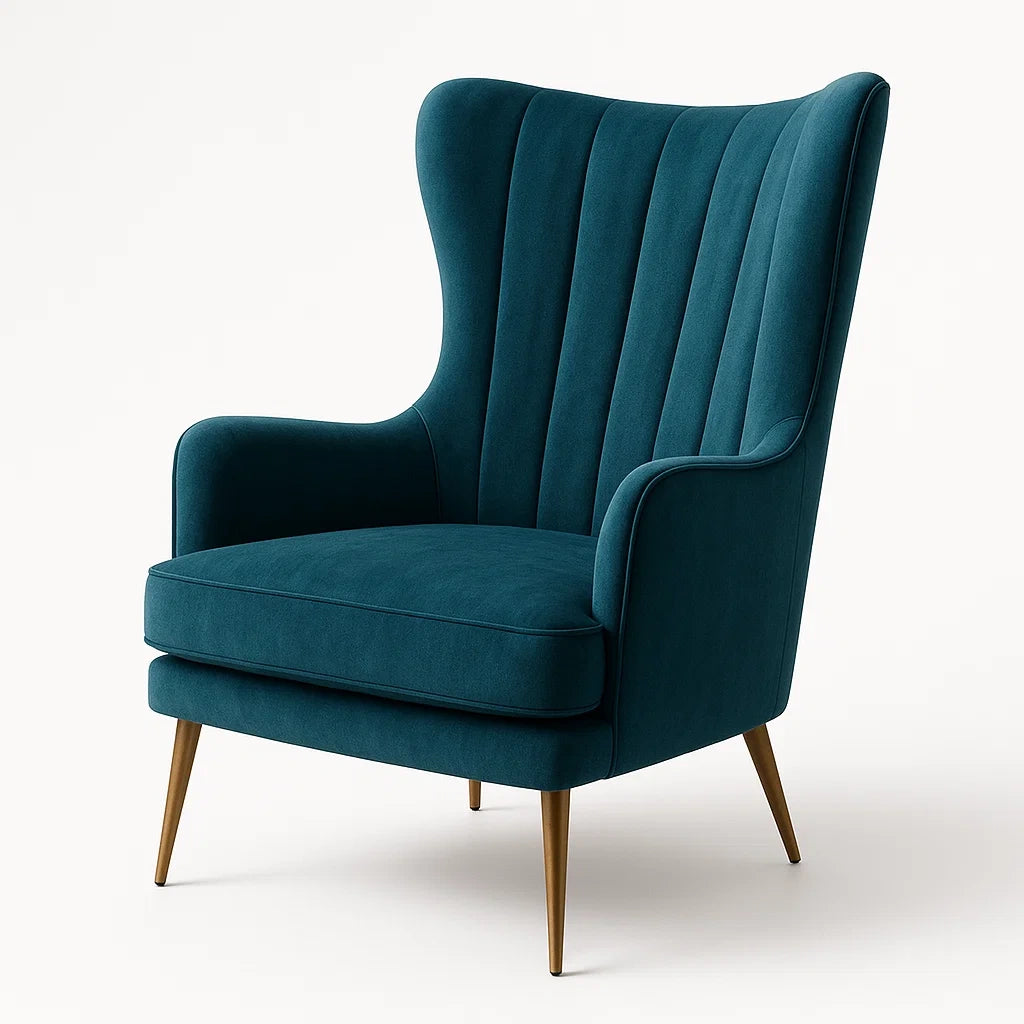 Fauteuil en velours polyester Bleu pétrole avec pieds en métal