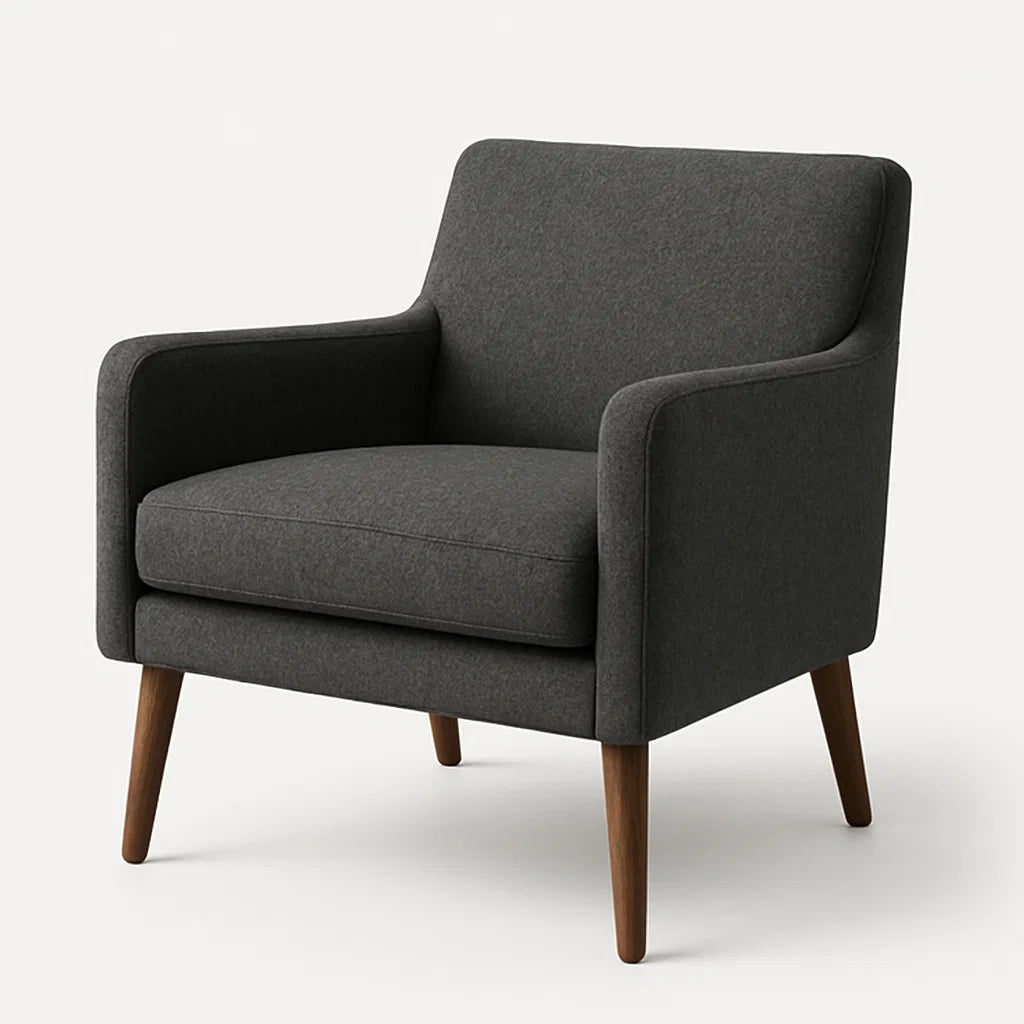 Fauteuil en tissu polyester gris foncé avec pieds en bois massif