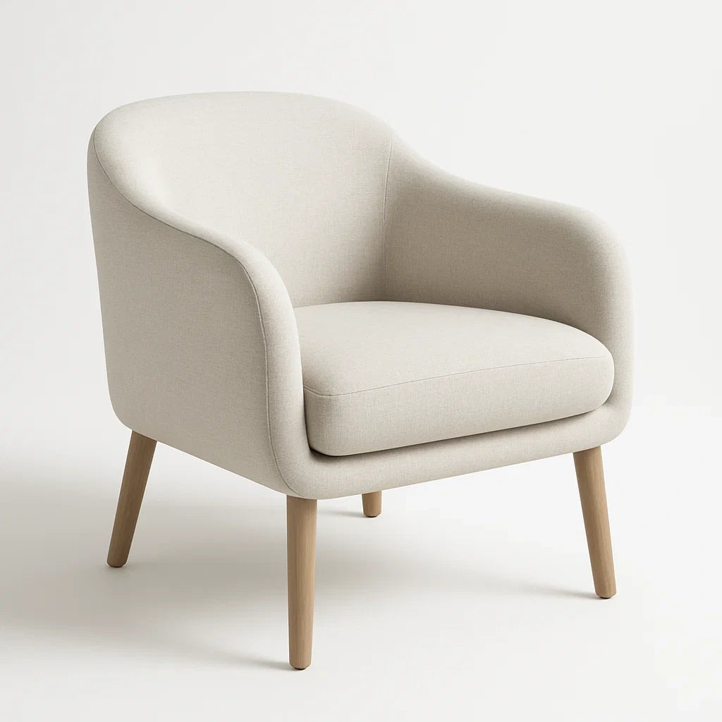 Fauteuil en tissu lin Beige avec pieds en bois