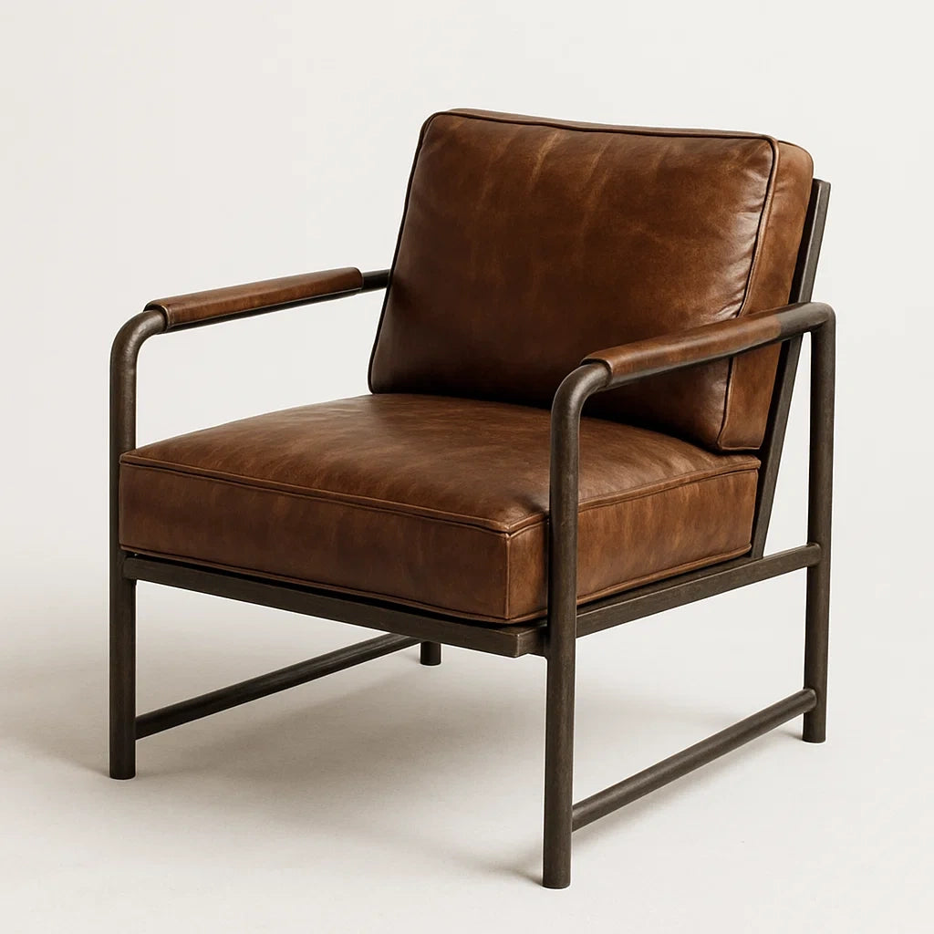 Fauteuil en cuir avec structure métallique