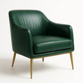 Fauteuil en cuir vert avec pieds en métal