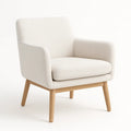 Fauteuil en tissu polyester écru avec pieds en chêne