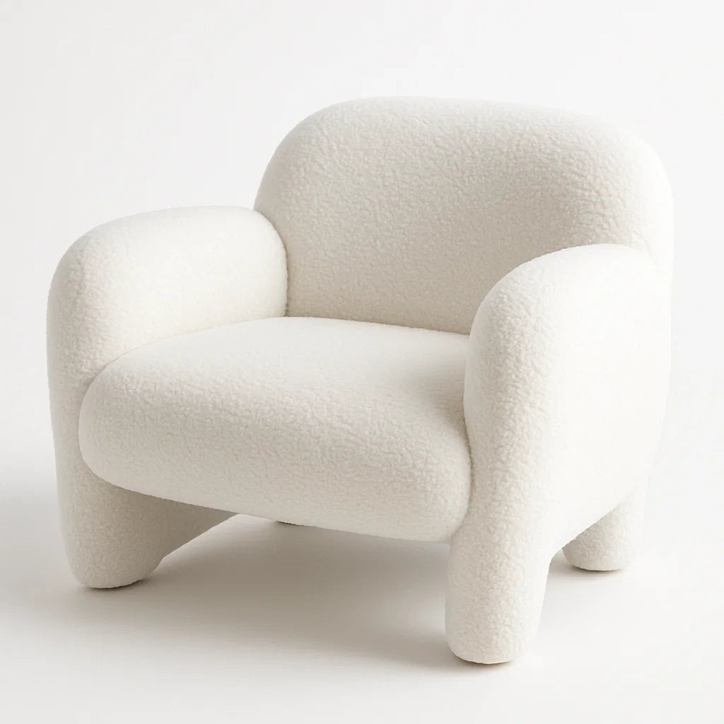 Fauteuil en bois avec revêtement en bouclette Blanc