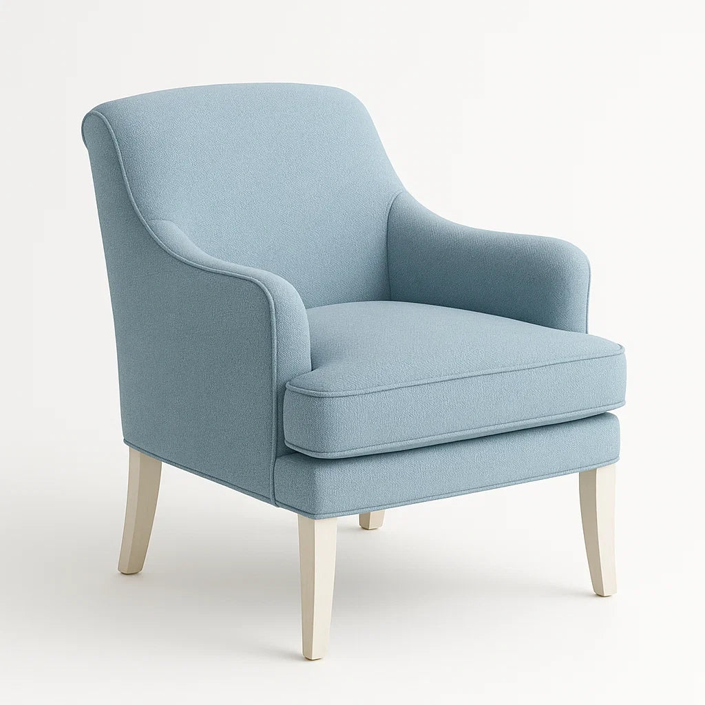 Fauteuil en bois avec revêtement en polyester bleu clair