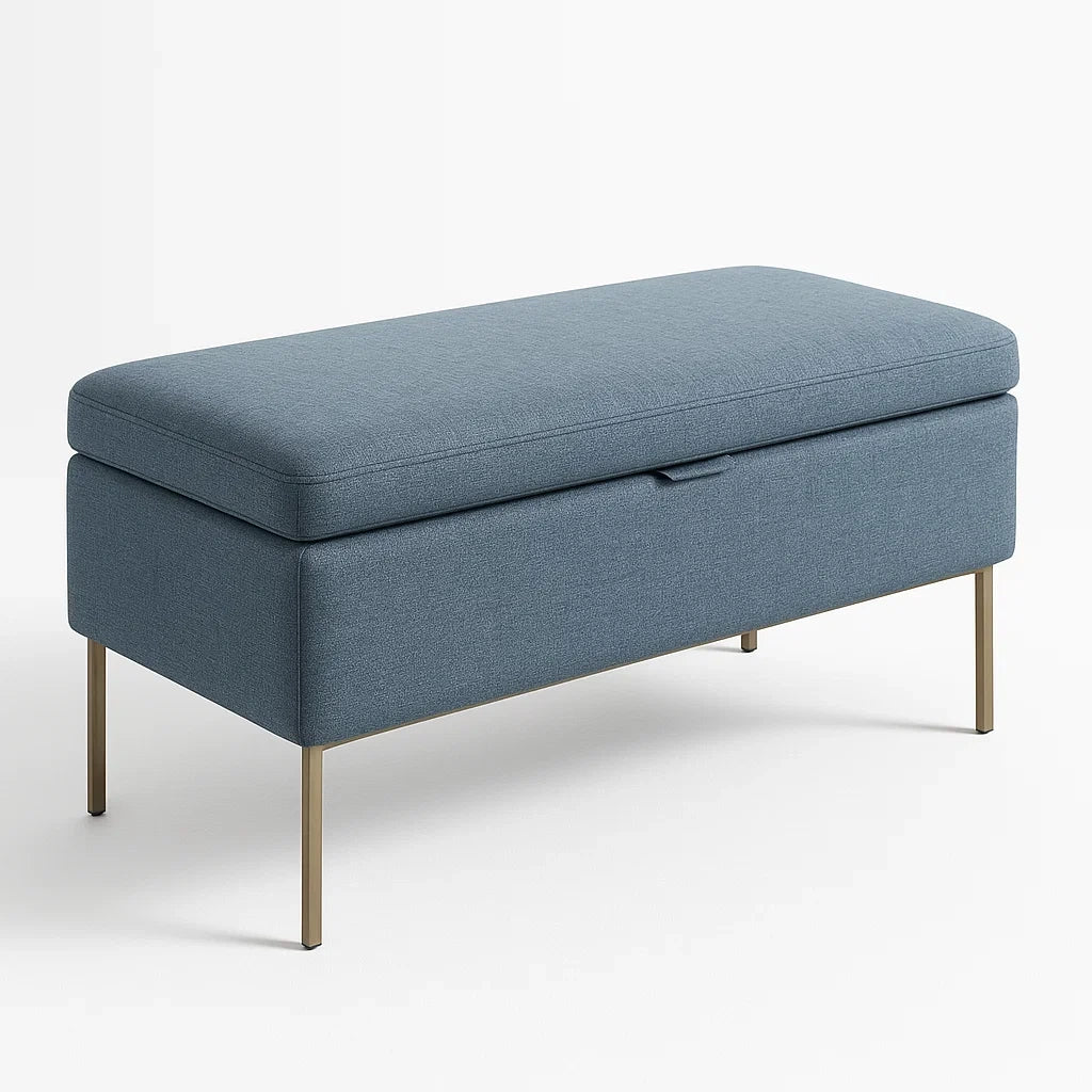 Banc de rangement en tissu avec pieds en métal bleu 120 cm