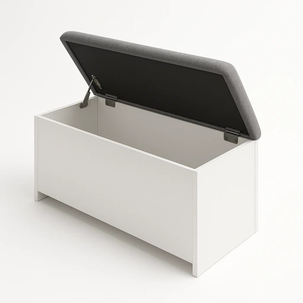 Coffre en bois avec couvercle en tissu polyester Gris