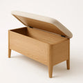 Banc de rangement en bois avec coussin en tissu en chêne