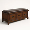 Banc de rangement en bois avec coussin en cuir synthétique marron