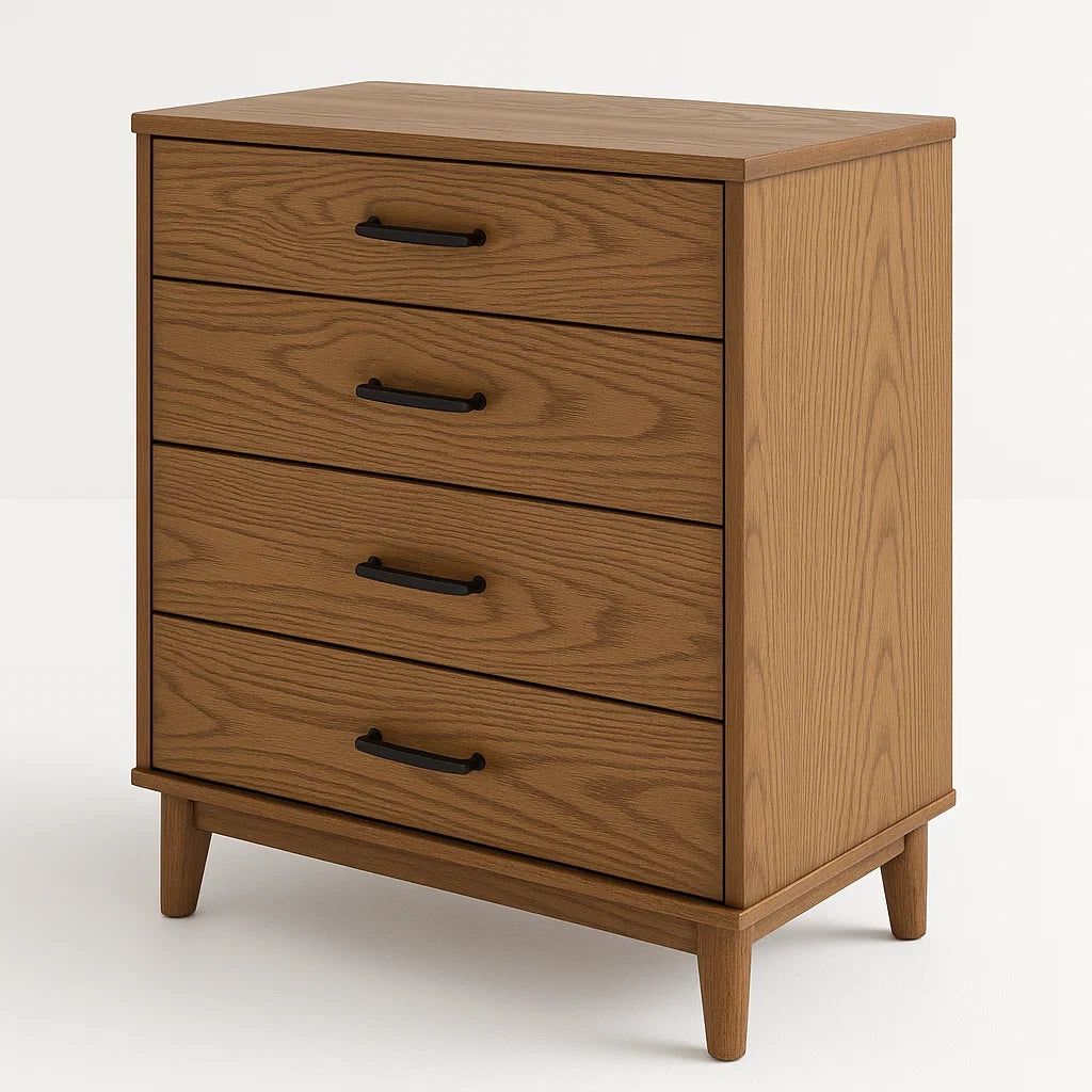 Commode en bois à 4 tiroirs avec poignées noires