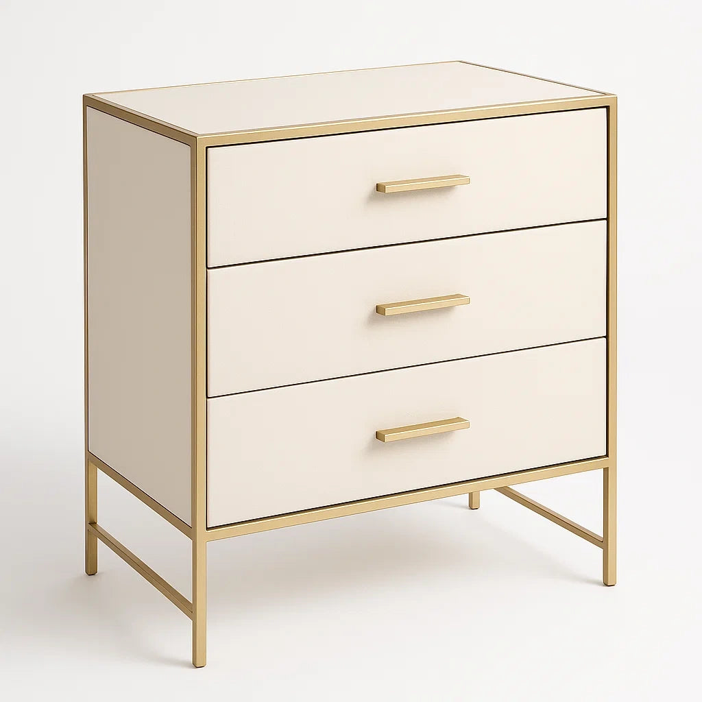 Commode 3 tiroirs MDF et Métal Blanc et Doré