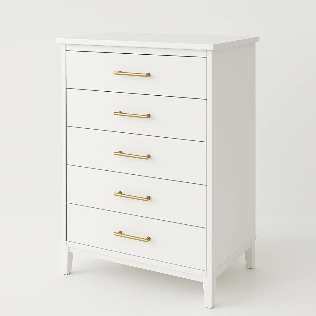 Commode en bois MDF blanc avec poignées en laiton