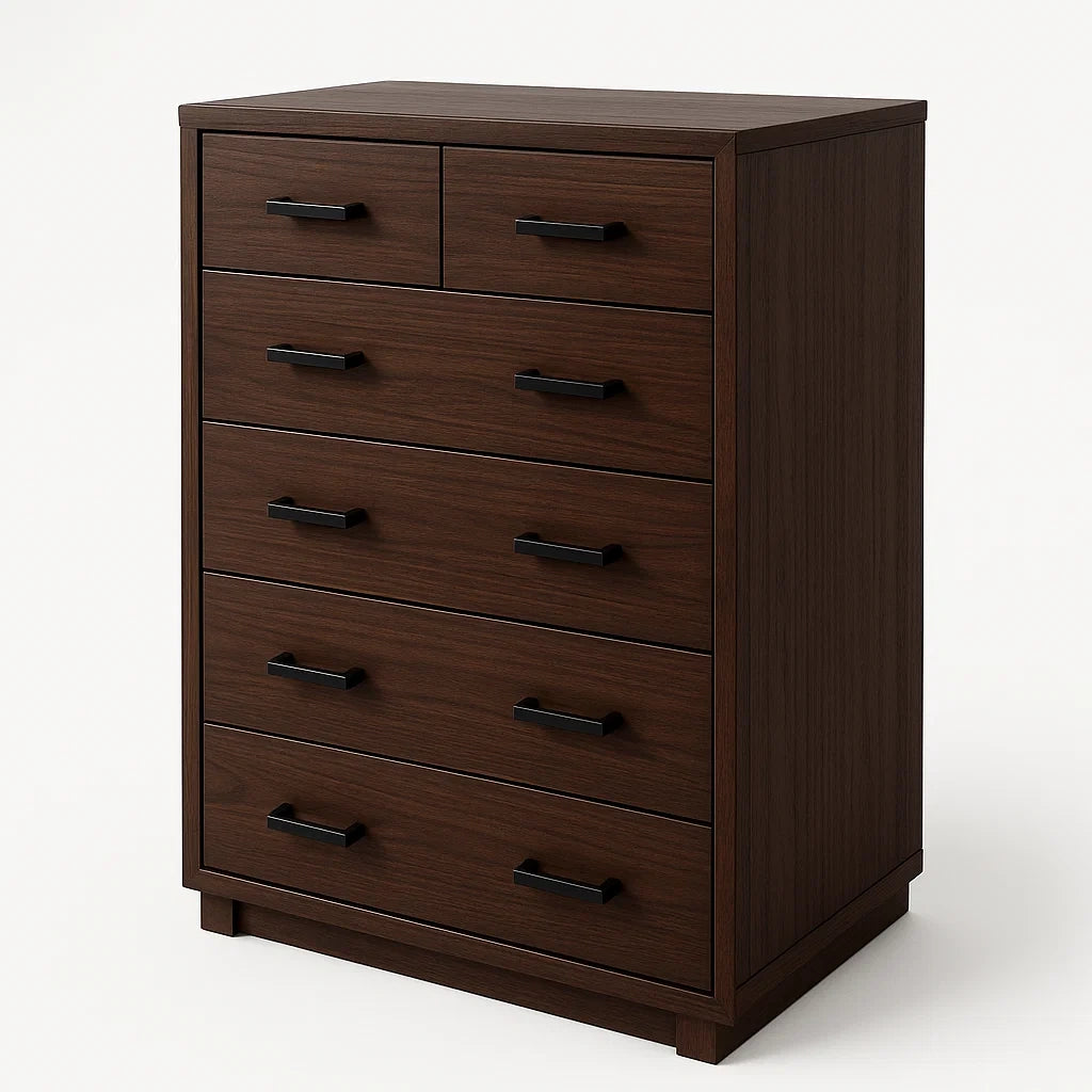 Commode en bois avec poignées en métal noir